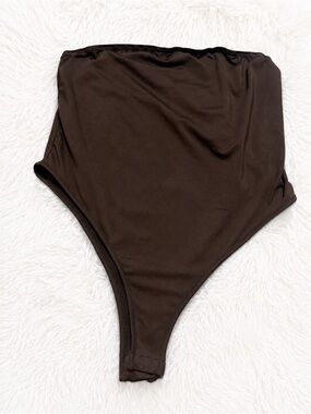 Black High-Waisted Thong Bodysuit | Stretch |